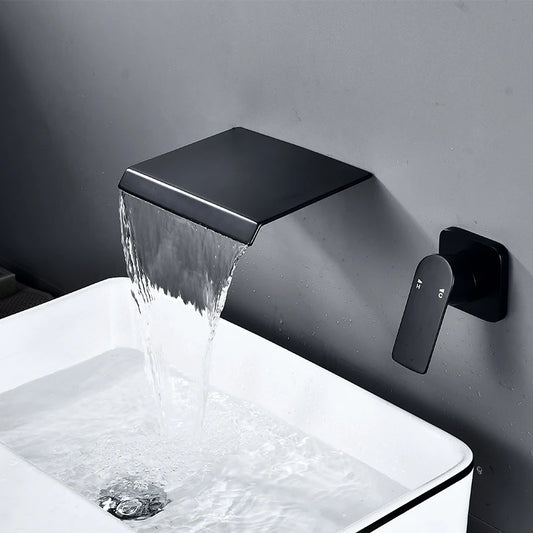 Wasserfall-Wandarmatur: Mattes Schwarz/Chrom-Mischer für Waschbecken & Badewanne - Apoletta