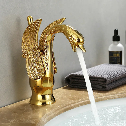 Goldener Waschbecken-Wasserhahn: Schwanenform, kurzer Auslauf & Einhebelmischer - Apoletta
