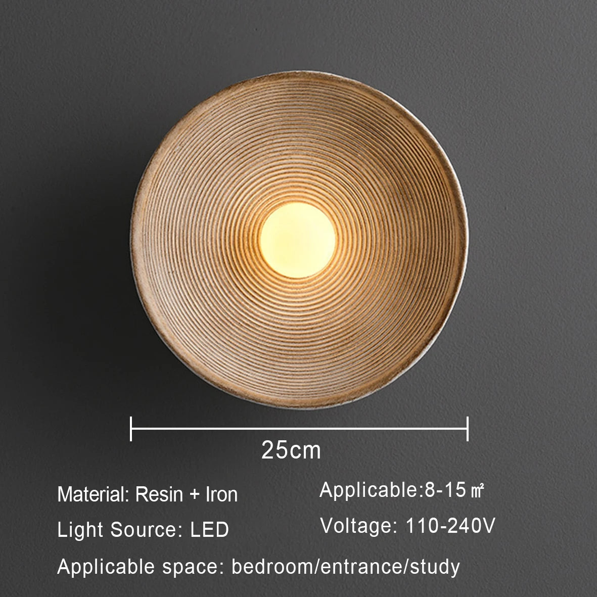 Runde Wabi-Sabi Wandlampe aus Harz