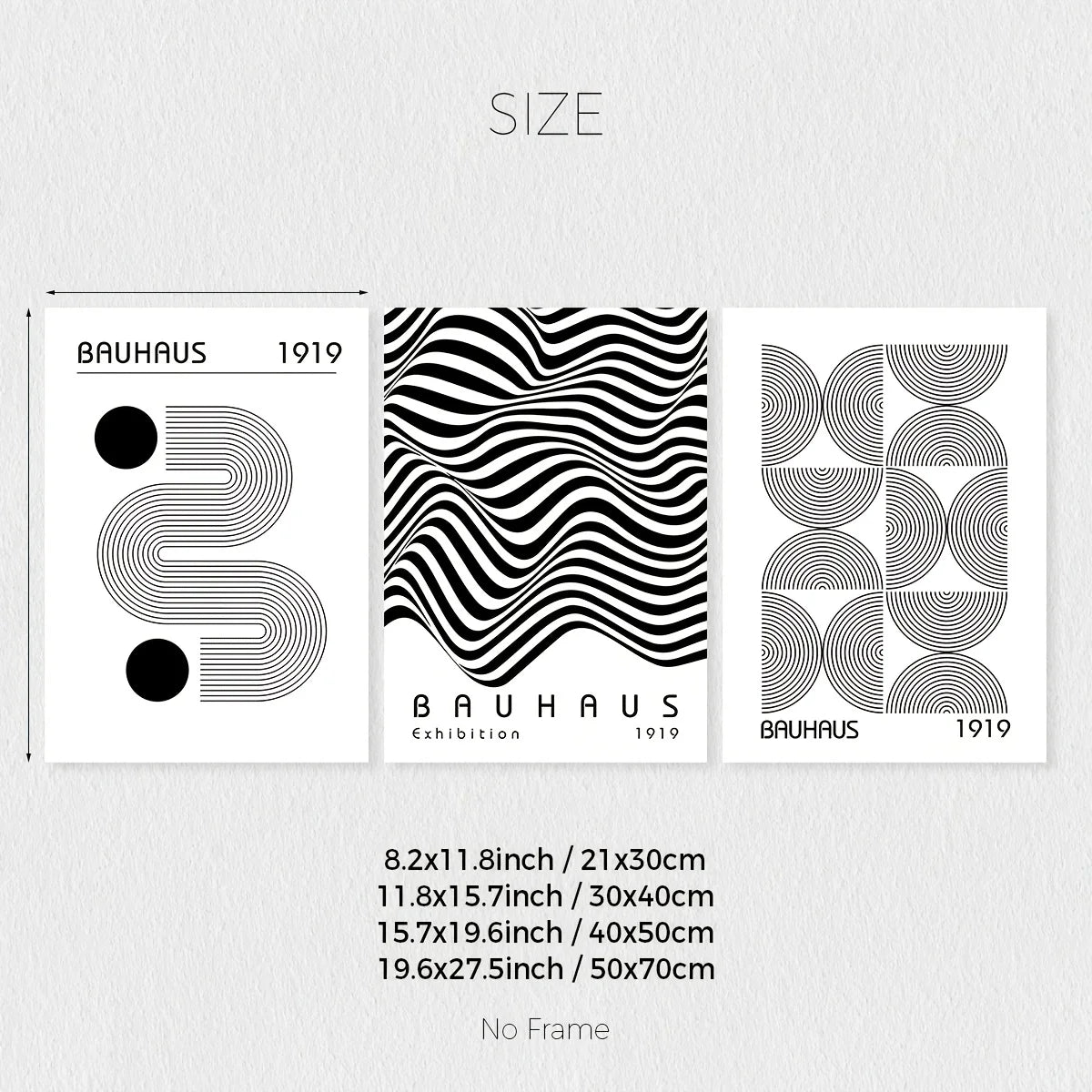 3er Set Bauhaus-Poster in Schwarz-Weiß