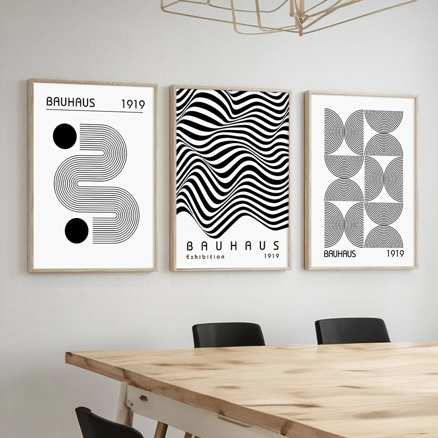 3er Set Bauhaus-Poster in Schwarz-Weiß