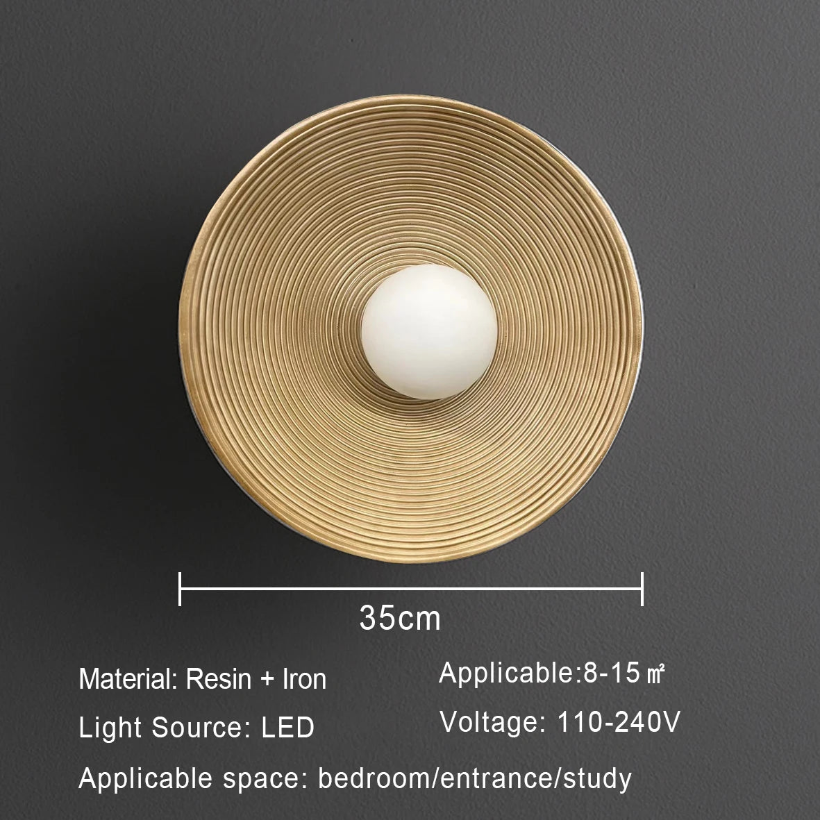 Runde Wabi-Sabi Wandlampe aus Harz