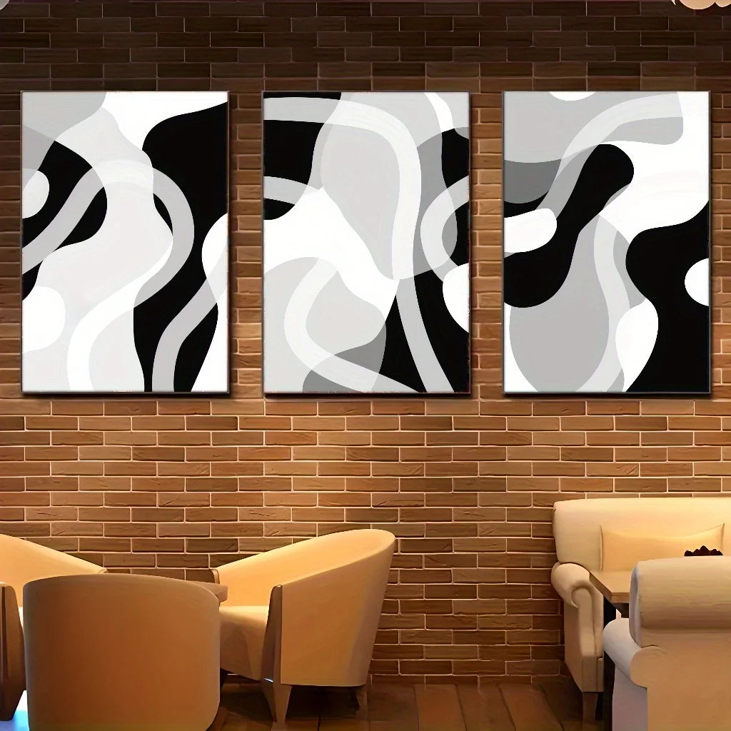 3er Set Minimalistische Geometrische Leinwandkunst mit Holzrahmen