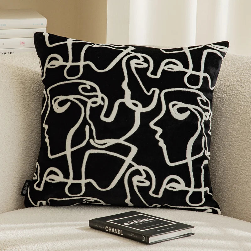 Schwarz-Weißer Luxus-Kissenbezug mit Geometrischem Jacquard-Muster - Apoletta