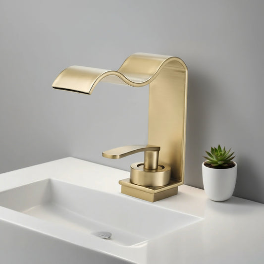 Wasserfall-Waschtischarmatur in Gebürstetem Gold - Apoletta