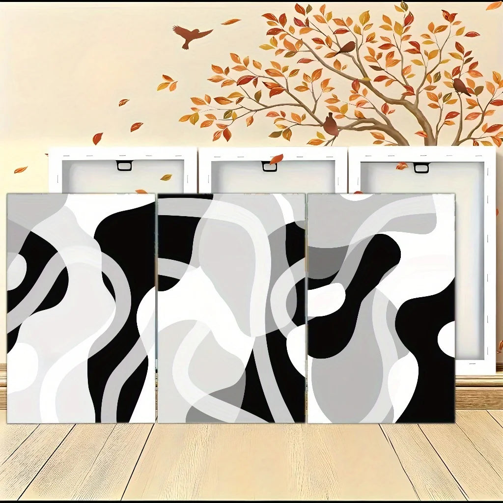 3er Set Minimalistische Geometrische Leinwandkunst mit Holzrahmen