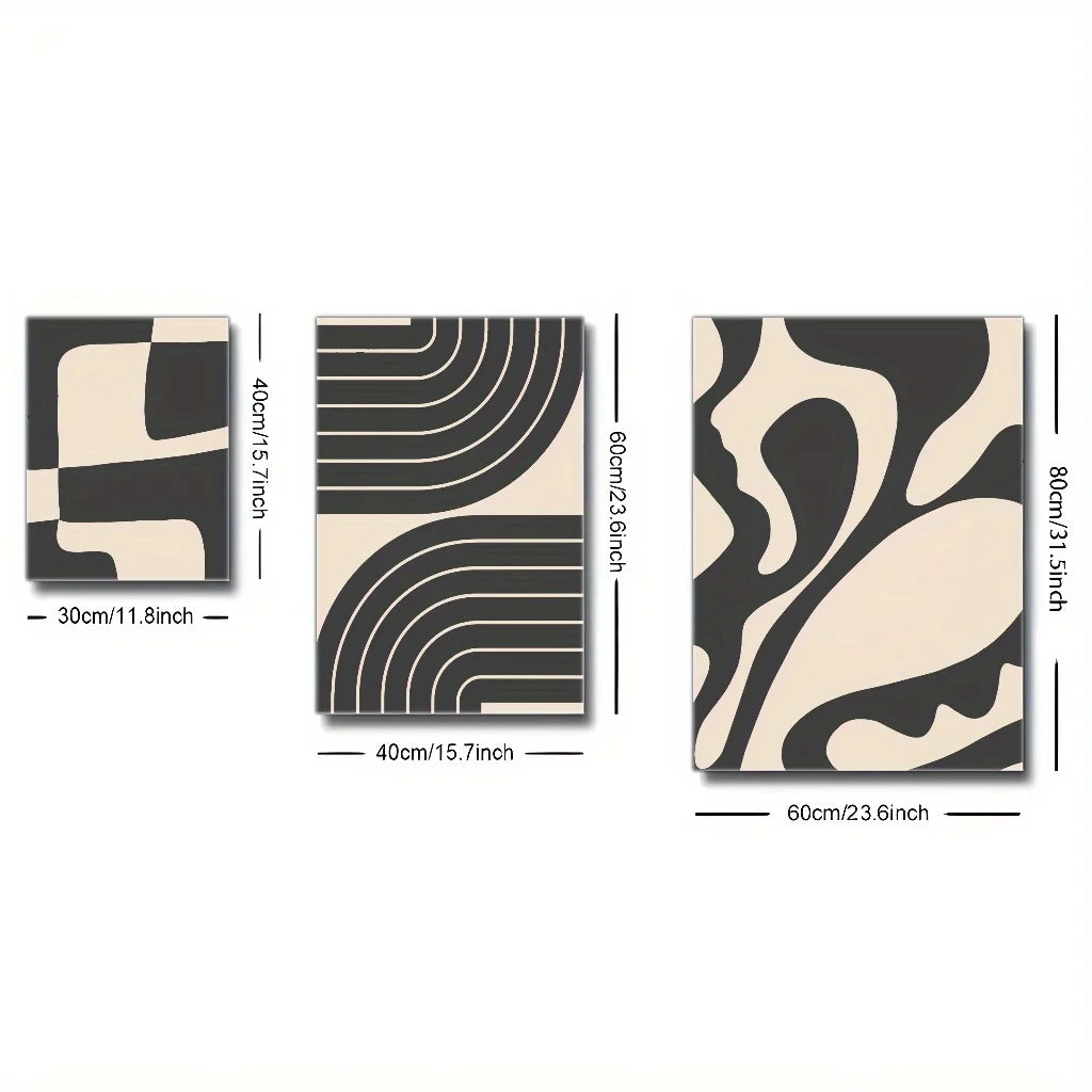 3er Set Gerahmte Mid-Century Wandkunst,