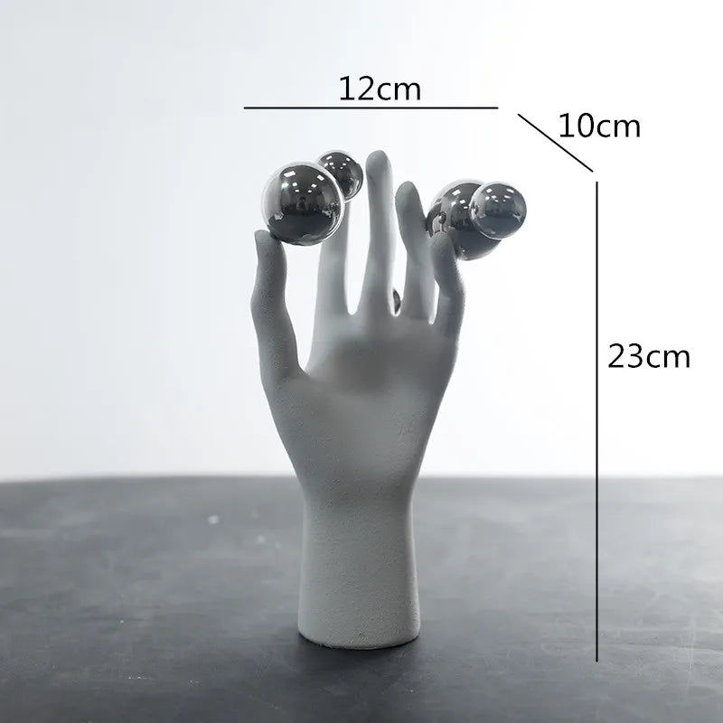 Abstrakte Silberne Handskulptur aus Harz – Kreative Heimdekoration