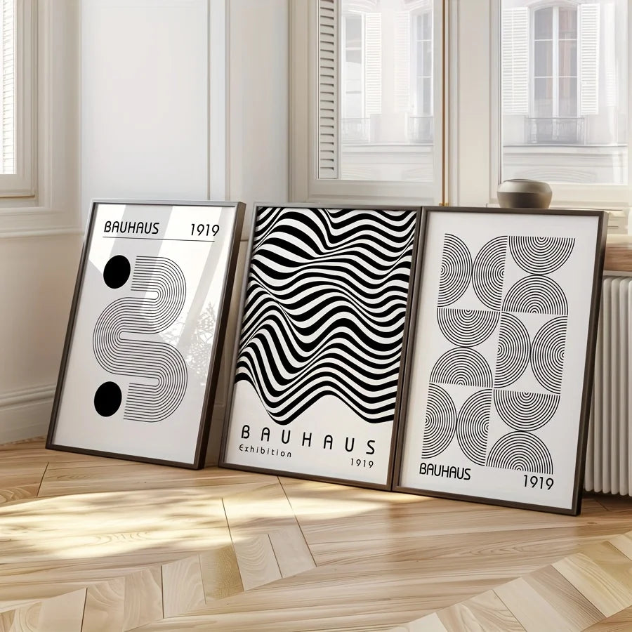 3er Set Bauhaus-Poster in Schwarz-Weiß