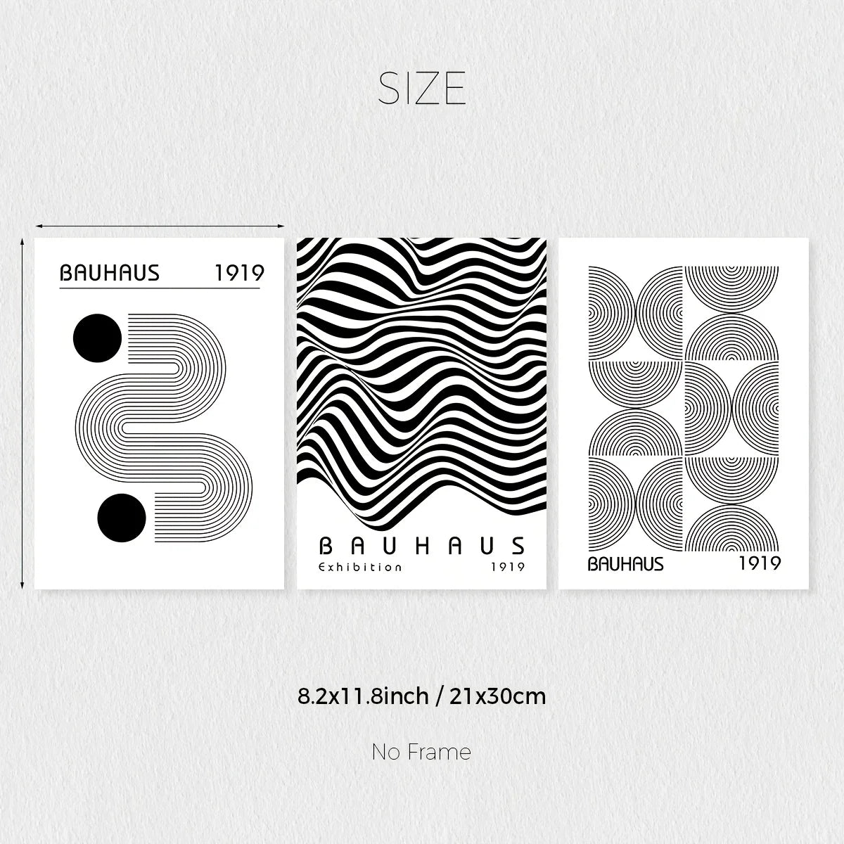 3er Set Bauhaus-Poster in Schwarz-Weiß