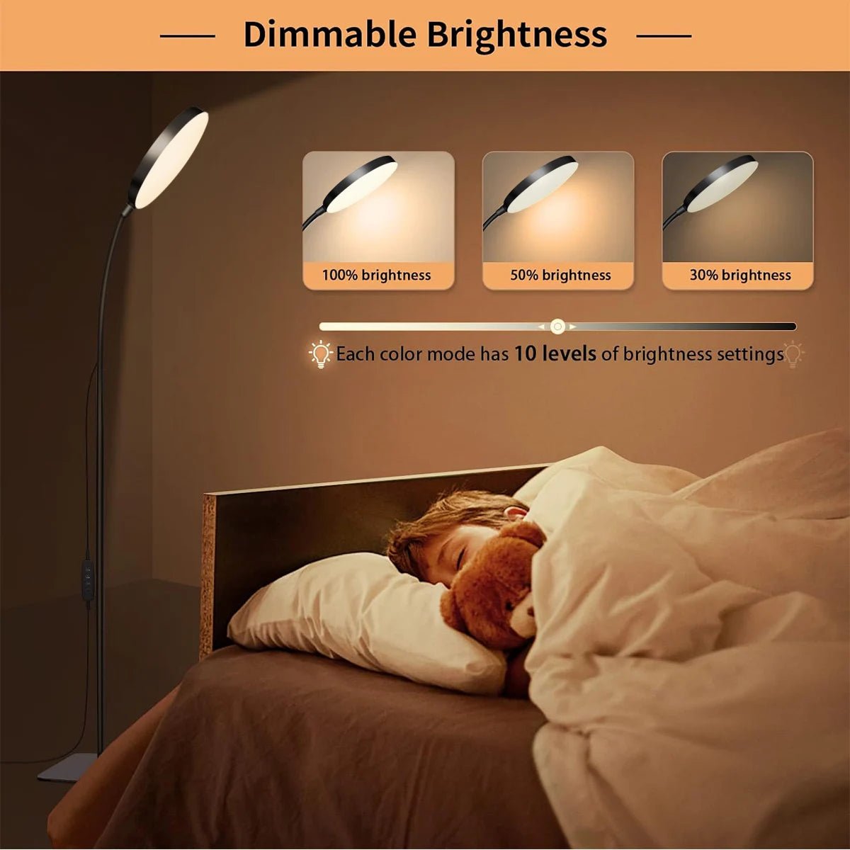 LED - Stehlampe: Flexible Leselampe mit austauschbarem Schwanenhals & Dimmfunktion - ApolettaApoletta