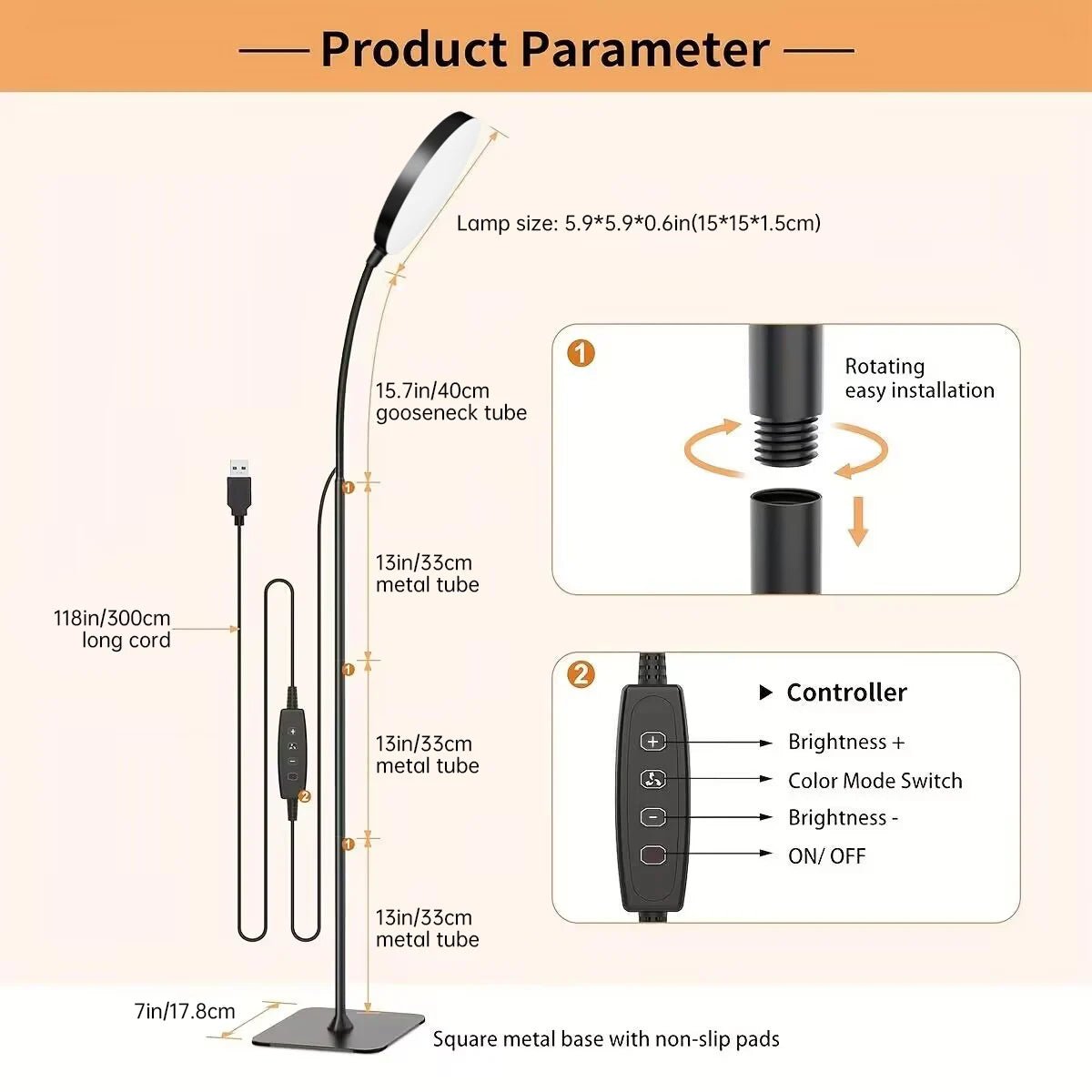 LED - Stehlampe: Flexible Leselampe mit austauschbarem Schwanenhals & Dimmfunktion - ApolettaApoletta