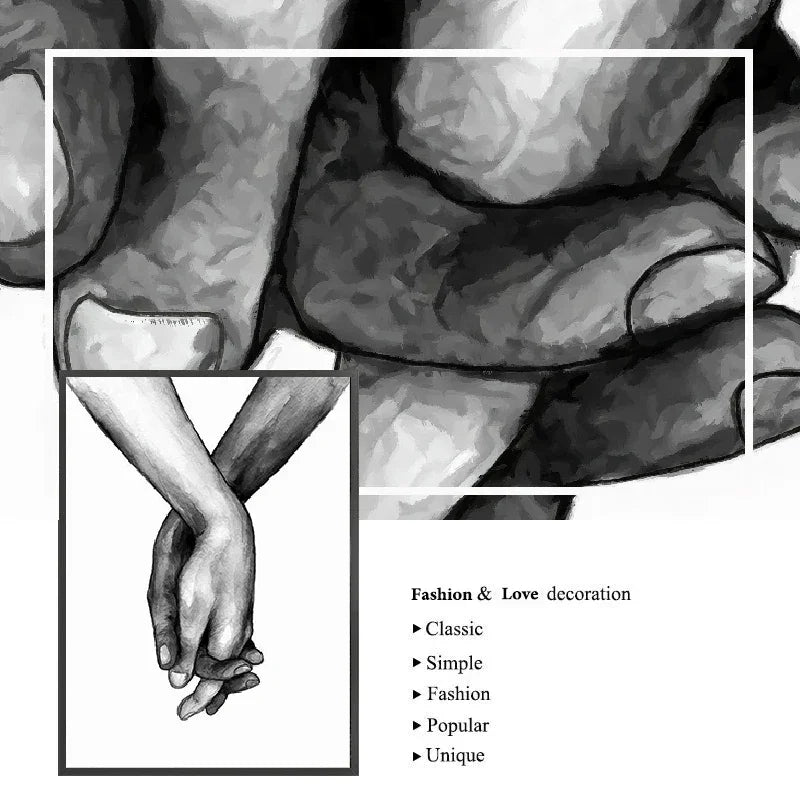 Schwarz - Weiß - Kunst: Minimalistische "Hand in Hand" Poster für Wohn - & Schlafzimmer - ApolettaApoletta
