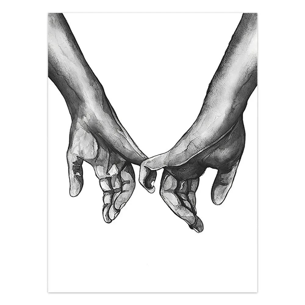 Schwarz - Weiß - Kunst: Minimalistische "Hand in Hand" Poster für Wohn - & Schlafzimmer - ApolettaApoletta