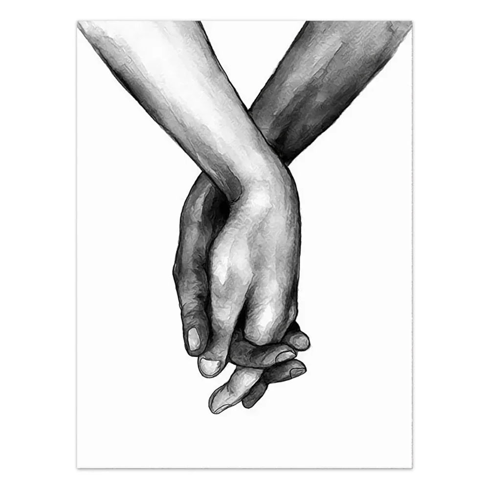 Schwarz - Weiß - Kunst: Minimalistische "Hand in Hand" Poster für Wohn - & Schlafzimmer - ApolettaApoletta