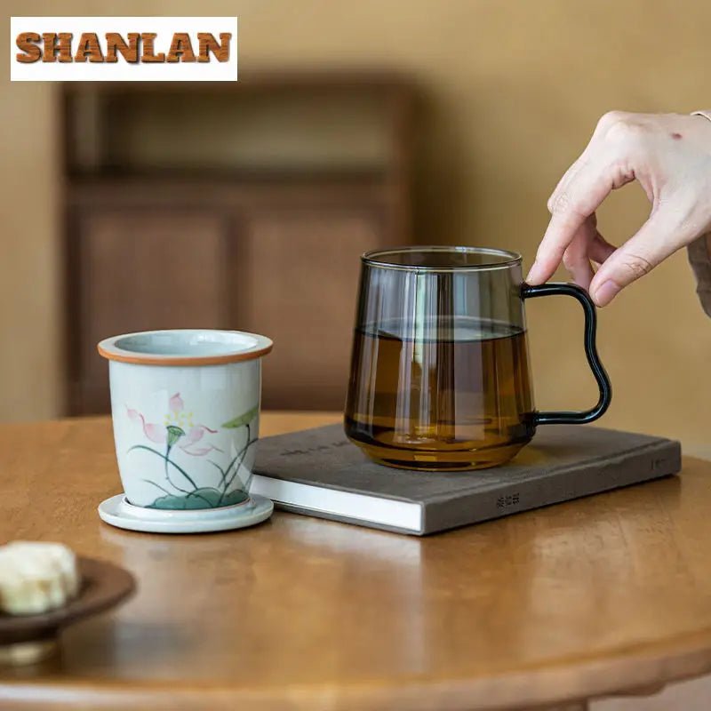 Handgemalte 285 ml Lotus - Tasse: Tee - Trennbecher & Glas - Teeschale mit Deckel für das Büro - ApolettaApoletta