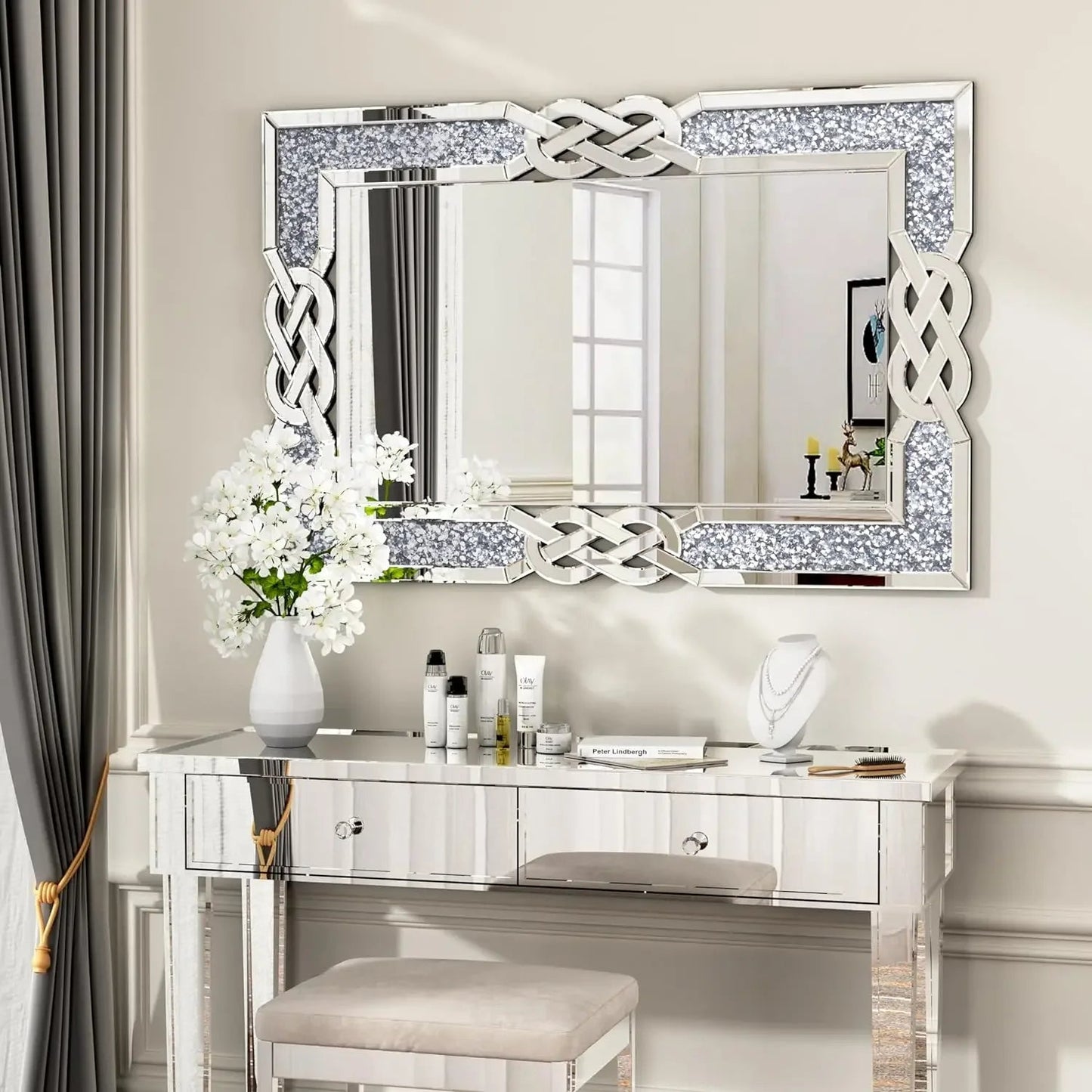 Kristall - Crush - Diamantspiegel – Luxuriöser Wandspiegel in Silber (90 - 120 cm) - ApolettaApoletta