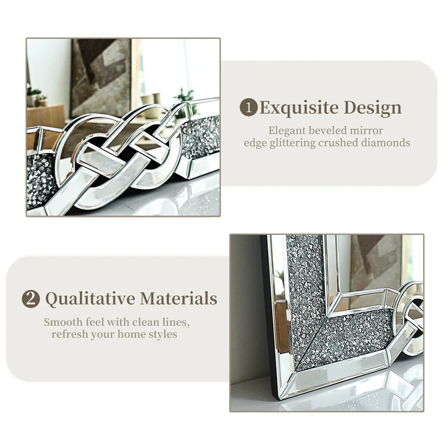 Kristall - Crush - Diamantspiegel – Luxuriöser Wandspiegel in Silber (90 - 120 cm) - ApolettaApoletta