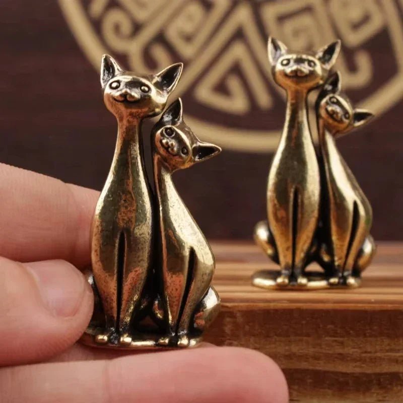 Antike Messing - Katze: Kupfer - Tierskulptur & Räuchergefäß für Katzenliebhaber - ApolettaApoletta