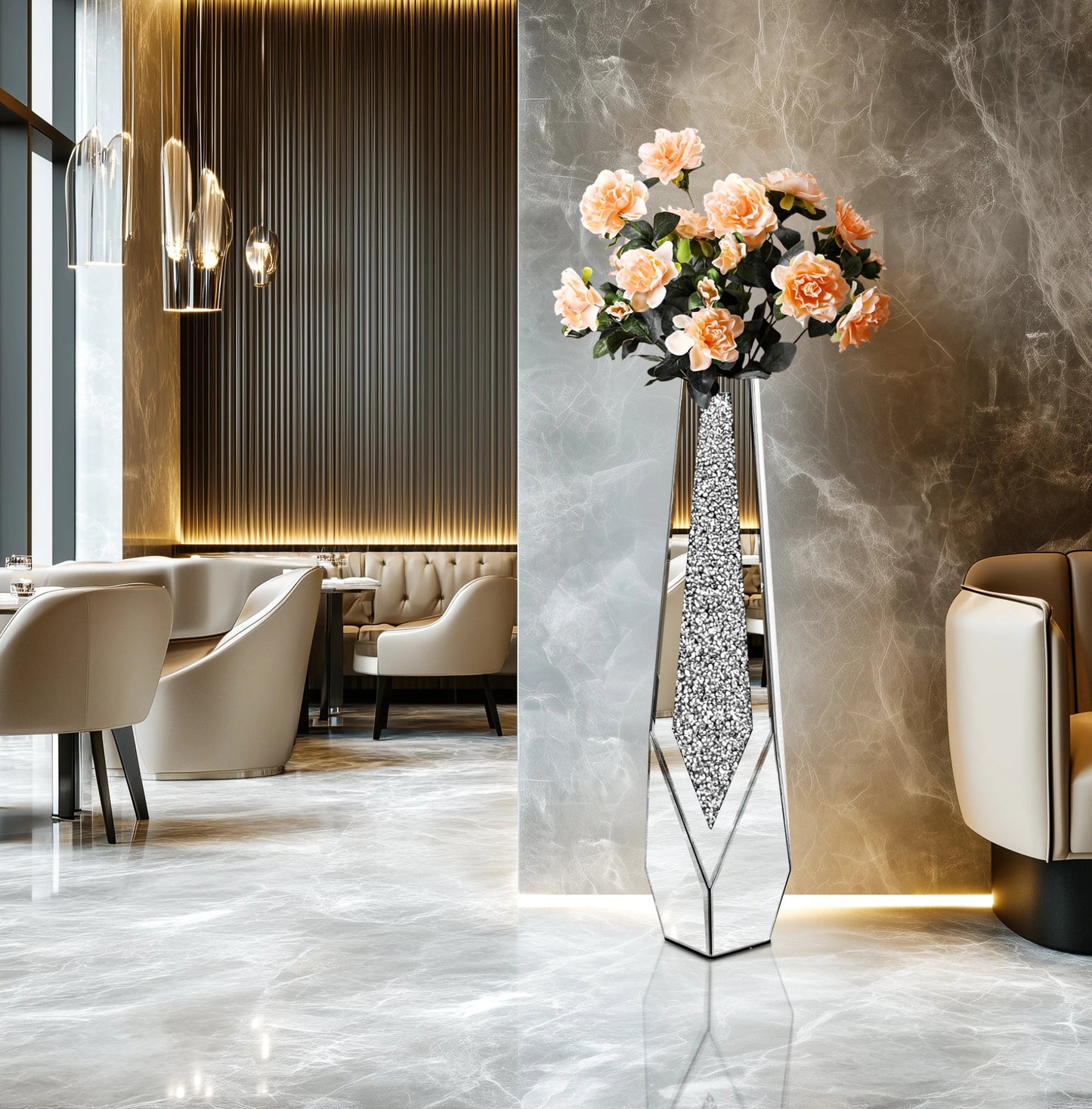 Hohe Bodenvase: Große verspiegelte Vase mit Diamant - Effekt für Heimdekoration - ApolettaApoletta