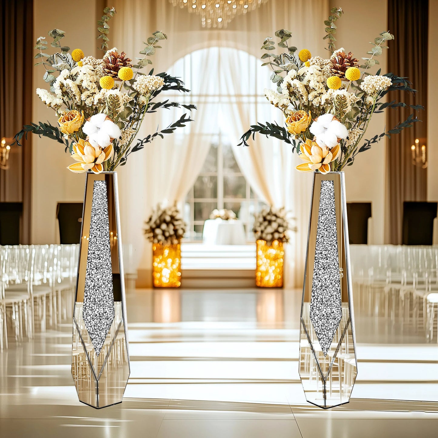 Hohe Bodenvase: Große verspiegelte Vase mit Diamant - Effekt für Heimdekoration - ApolettaApoletta