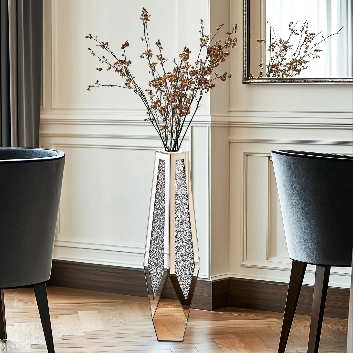 Hohe Bodenvase: Große verspiegelte Vase mit Diamant - Effekt für Heimdekoration - ApolettaApoletta