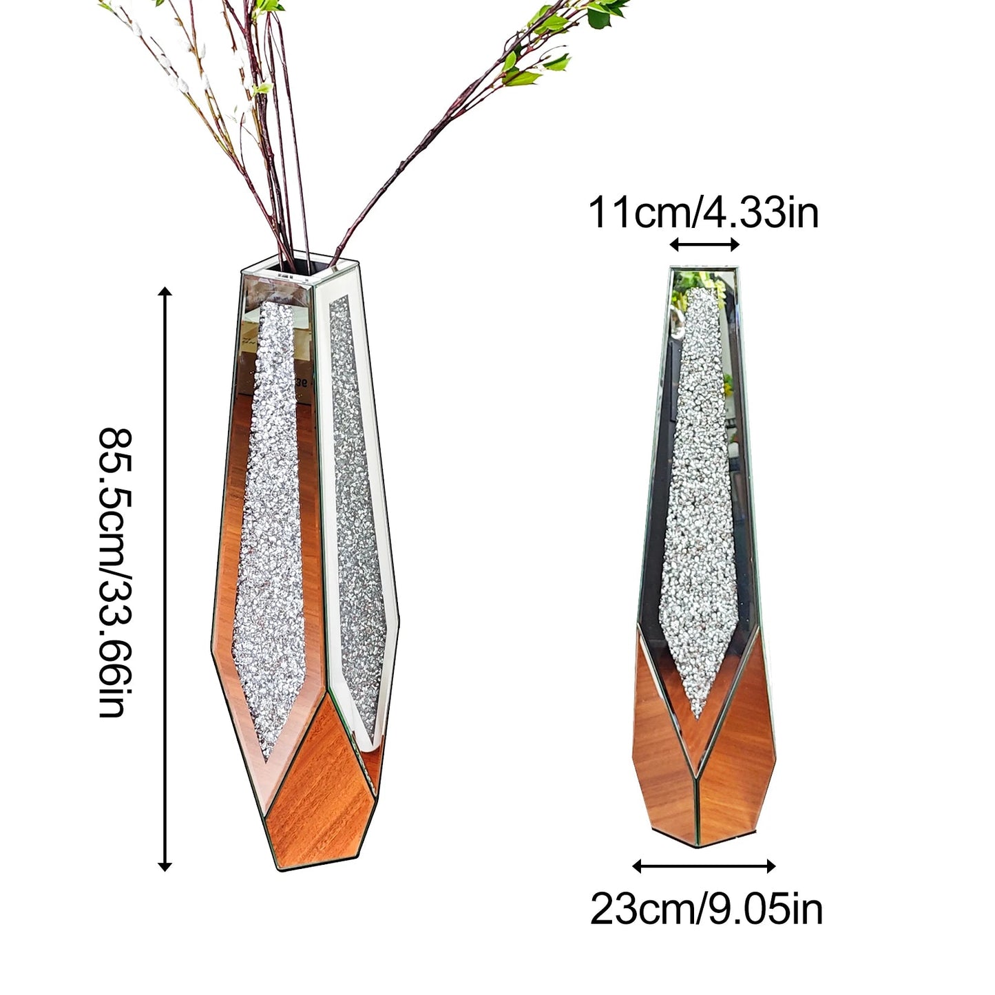 Hohe Bodenvase: Große verspiegelte Vase mit Diamant - Effekt für Heimdekoration - ApolettaApoletta