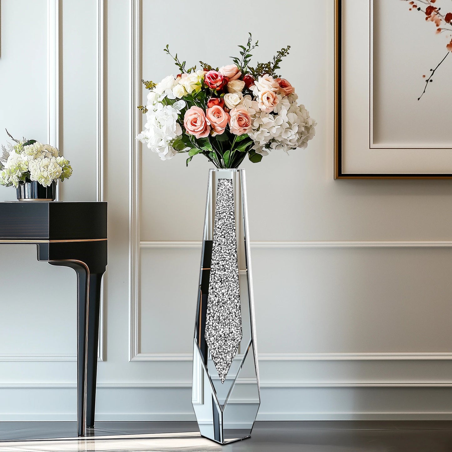 Hohe Bodenvase: Große verspiegelte Vase mit Diamant - Effekt für Heimdekoration - ApolettaApoletta