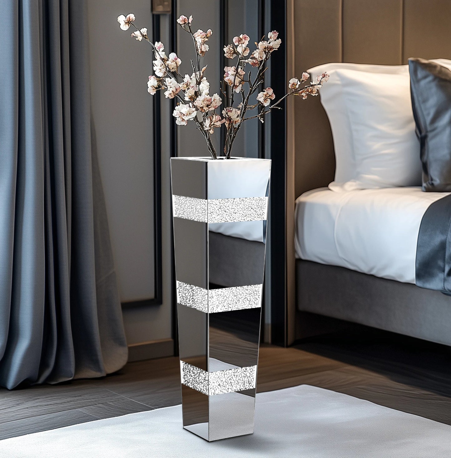 Hohe Bodenvase: Große verspiegelte Vase mit Diamant - Effekt für Heimdekoration - ApolettaApoletta