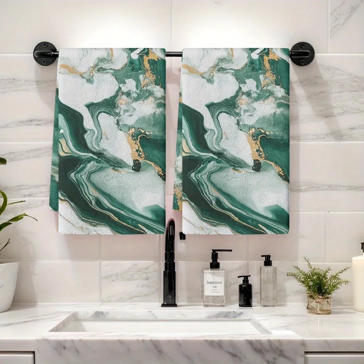 2er - Set Küchentücher: Weich, Saugfähig & elegant mit Marmor - Aquarell - Muster - ApolettaApoletta