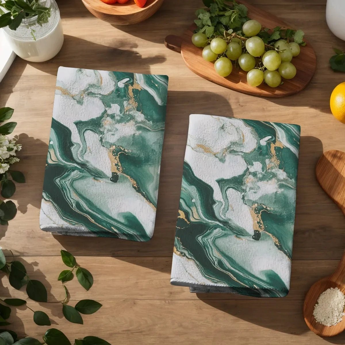 2er - Set Küchentücher: Weich, Saugfähig & elegant mit Marmor - Aquarell - Muster - ApolettaApoletta
