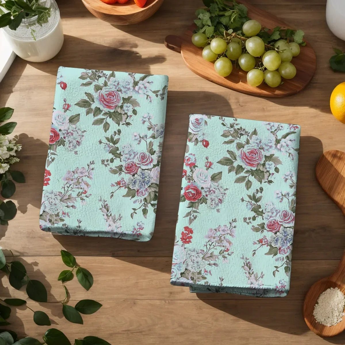 2er - Set Küchentücher: Weich, saugfähig & stilvoll mit Aquarell - Rosen - ApolettaApoletta