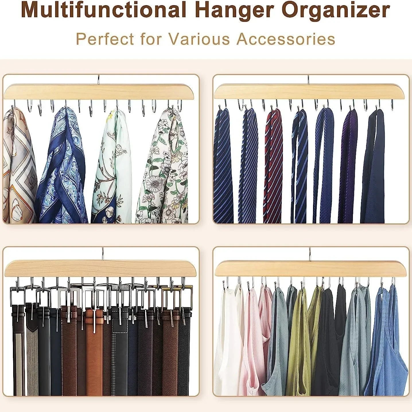 Holz Gürtel - Rack: Vielseitiger Schal - Organizer & Kleiderbügel für Kleiderschränke - ApolettaApoletta