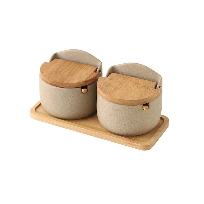 Gewürzglas im japanischen Stil: Keramik mit Bambusdeckel & Löffel - ApolettaApoletta