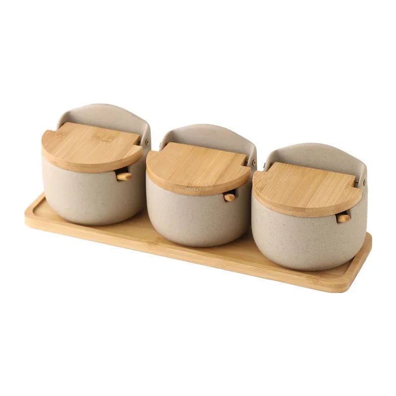 Gewürzglas im japanischen Stil: Keramik mit Bambusdeckel & Löffel - ApolettaApoletta