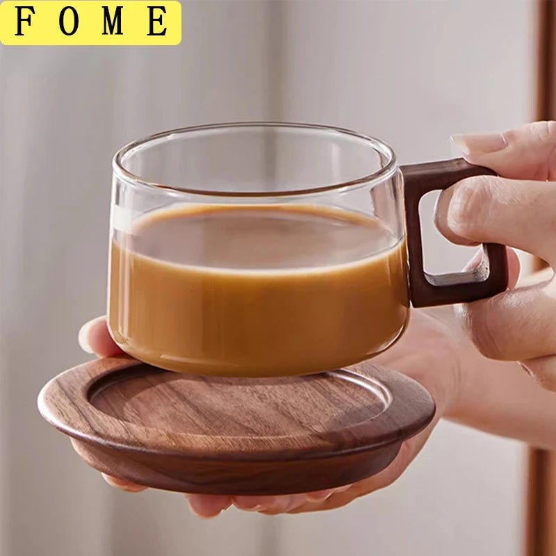 Glastasse mit Holzgriff & Untertasse - ApolettaApoletta