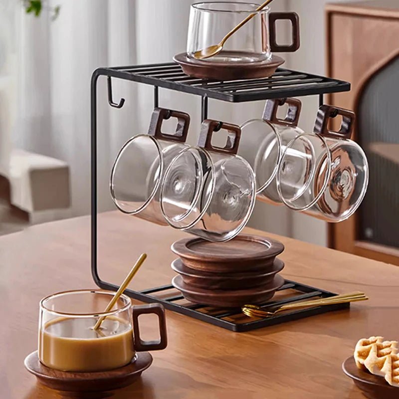 Glastasse mit Holzgriff & Untertasse - ApolettaApoletta