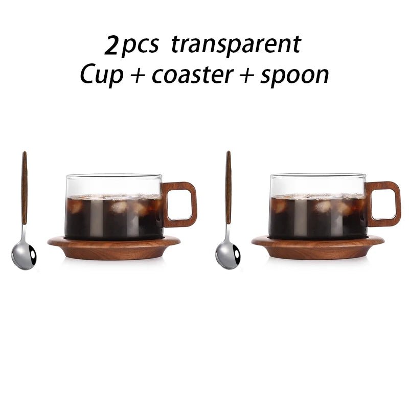 Glastasse mit Holzgriff & Untertasse - ApolettaApoletta