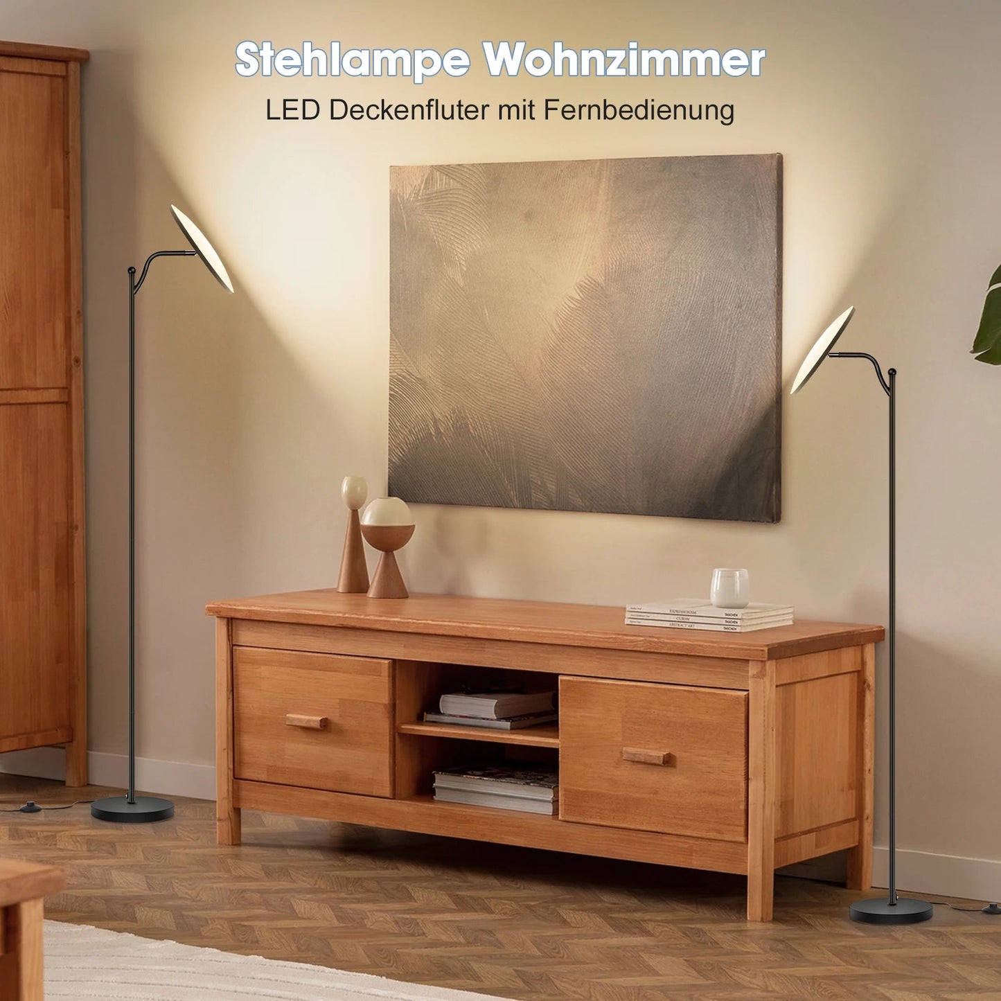 Dimmbare LED - Stehlampe (32W): 183 cm, verstellbares Leselicht & Speicherfunktion in Schwarz - ApolettaApoletta