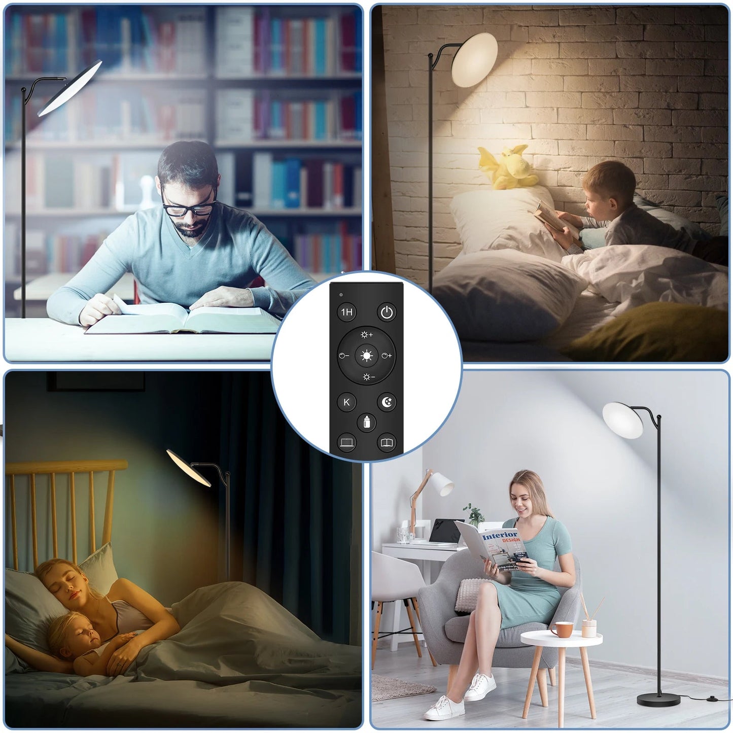 Dimmbare LED - Stehlampe (32W): 183 cm, verstellbares Leselicht & Speicherfunktion in Schwarz - ApolettaApoletta