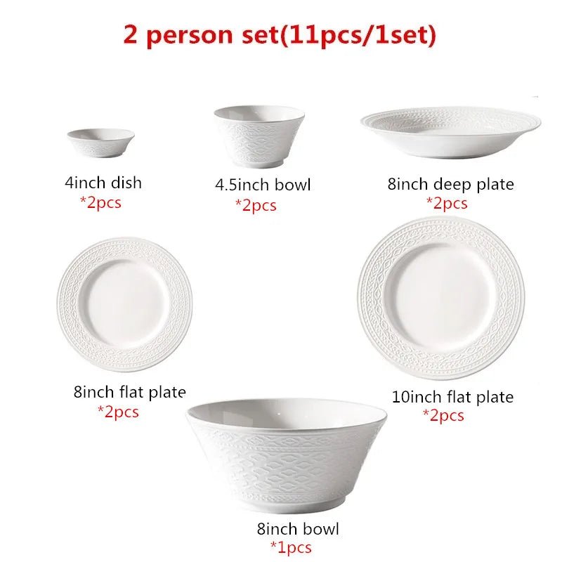 Luxuriöses Keramik - Geschirr - Set: Nordische Relief - Skulptur für Salat, Suppe & Teller - ApolettaApoletta