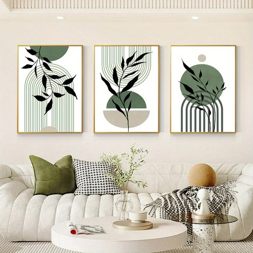 Salbeigrün Boho Wandkunst (3er - Set): Abstrakte Mid - Century Poster für Wohn - und Schlafzimmer - ApolettaApoletta