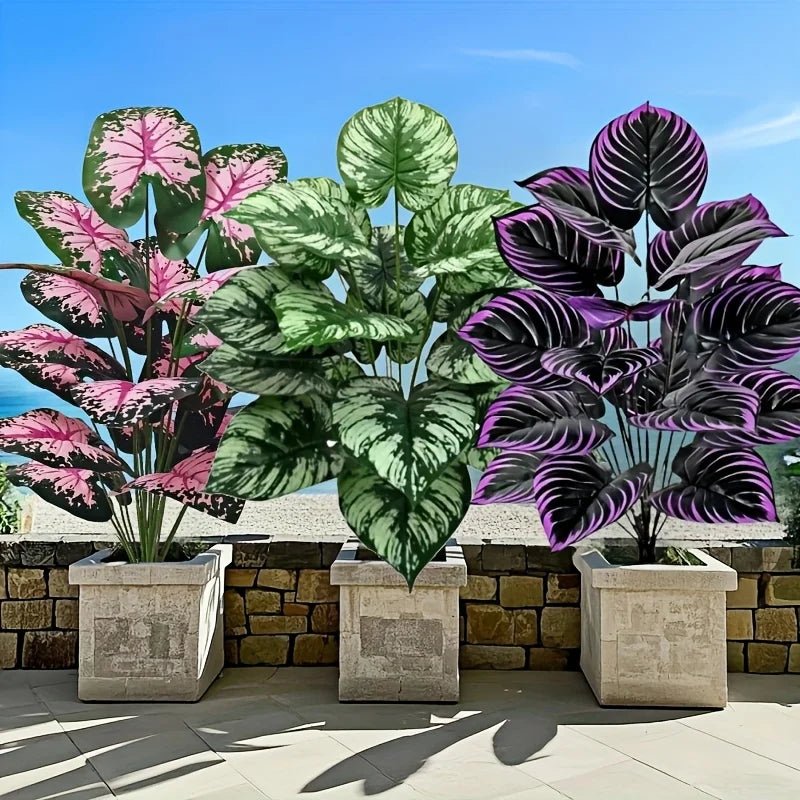 Künstlicher Bonsai - Turm: 3er - Set Grünpflanzen mit 36 Blättern für Deko & Garten - ApolettaApoletta
