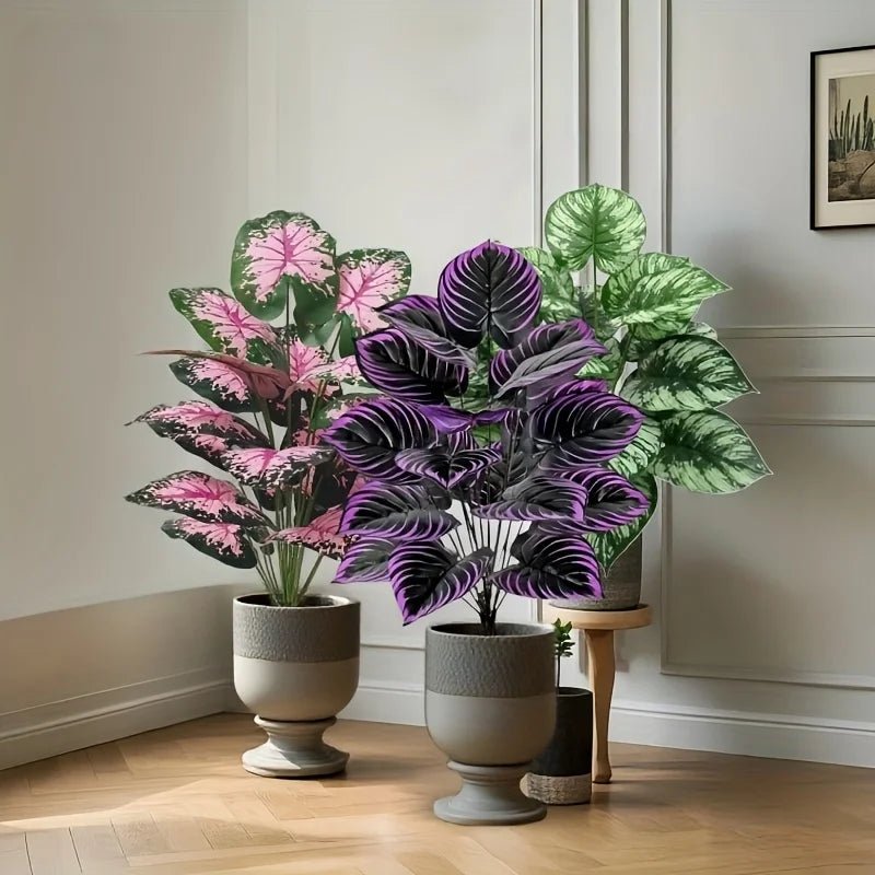 Künstlicher Bonsai - Turm: 3er - Set Grünpflanzen mit 36 Blättern für Deko & Garten - ApolettaApoletta