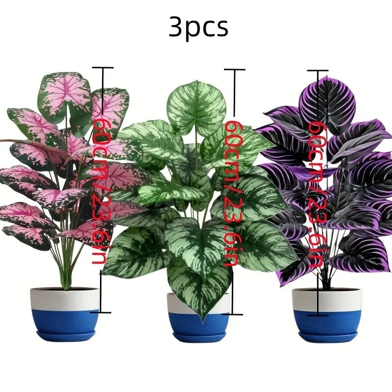 Künstlicher Bonsai - Turm: 3er - Set Grünpflanzen mit 36 Blättern für Deko & Garten - ApolettaApoletta