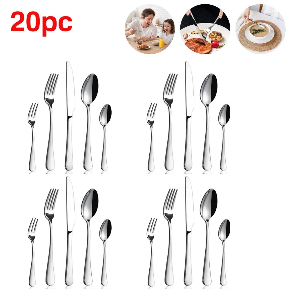 Besteck - Set aus Edelstahl: 20 - oder 40 - teiliges Set für Steakmesser, Gabel & Löffel - ApolettaApoletta