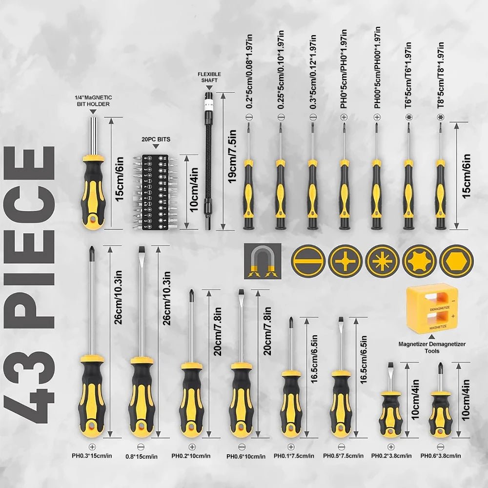 43 - teiliges Magnetisches Schraubendreher - Set: Kreuzschlitz, Torx & Schlitzbits für Reparaturen - ApolettaApoletta