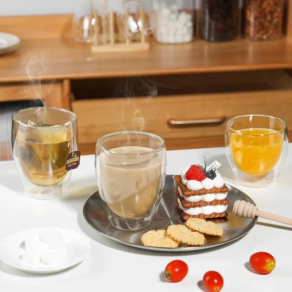 Doppelwandige Glas - Kaffeetassen (6er - Set): Isoliert & elegant für Espresso, Tee & mehr - ApolettaApoletta