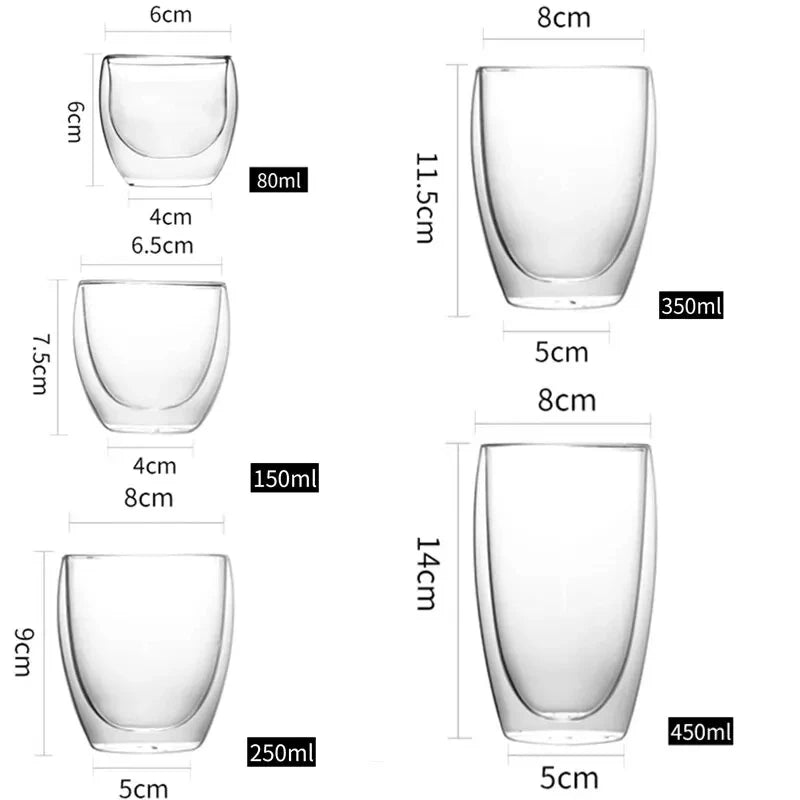Doppelwandige Glas - Kaffeetassen (6er - Set): Isoliert & elegant für Espresso, Tee & mehr - ApolettaApoletta