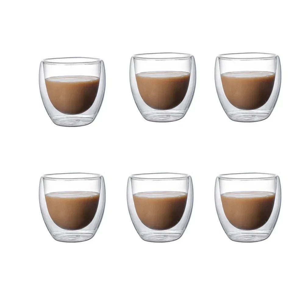 Doppelwandige Glas - Kaffeetassen (6er - Set): Isoliert & elegant für Espresso, Tee & mehr - ApolettaApoletta